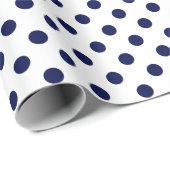 Navy Blue Polka Dot on White Medium Space Cadeaupapier (Rol Hoek)