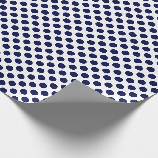 Navy Blue Polka Dot on White Wrapping Paper Cadeaupapier (Hoek)