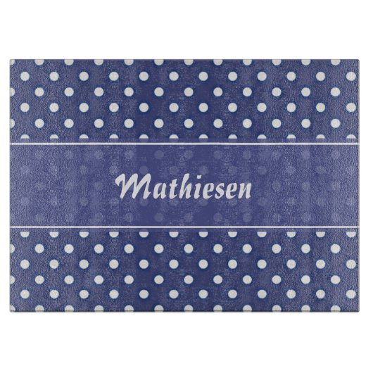 Navy Blue Polka Dot Personalized Cutting Board Snijplank (Voorkant)