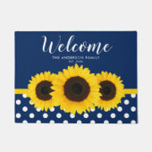Navy Blue Polka Dot Sunflower - Aangepast Deurmat (Voorkant)