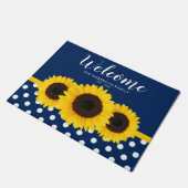 Navy Blue Polka Dot Sunflower - Aangepast Deurmat (Schuin)
