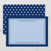 Navy Blue Polka Dots Naam Adres Flat Note Kaart Notitiekaartje (Voorkant / Achterkant)