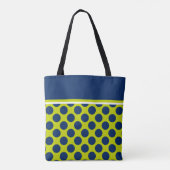 Navy Blue Polka Dots op Lime Green Monogram Draagtas (Achterkant)