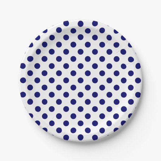 Navy Blue Polka Dots op wit Papieren Bordje (Voorkant)