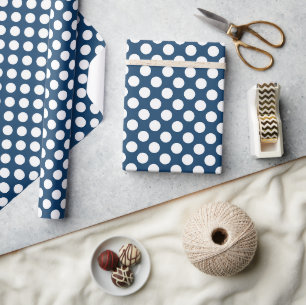 Navy Blue Polka Dots, Polka Dot Pattern, Stippen Cadeaupapier