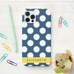 Navy Blue Polka stippen, Polka dotpatroon, Jouw na iPhone 12 Pro Hoesje