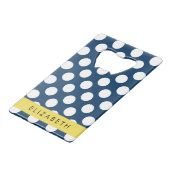 Navy Blue Polka stippen, Polka dotpatroon, Jouw na Kredietkaart Flessenopener (Voorkant Gekanteld)