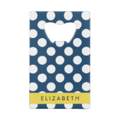 Navy Blue Polka stippen, Polka dotpatroon, Jouw na Kredietkaart Flessenopener (Achterkant)