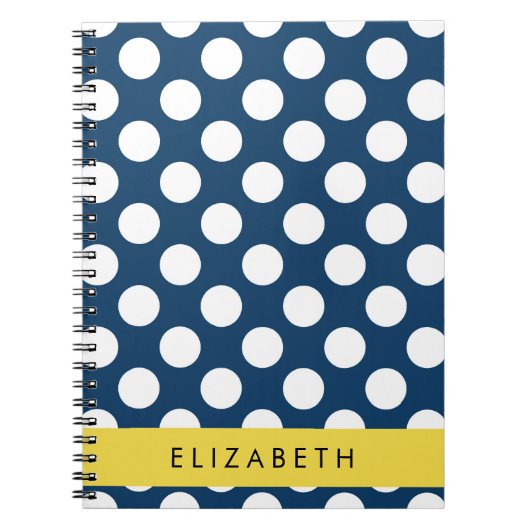 Navy Blue Polka stippen, Polka dotpatroon, Jouw na Notitieboek (Voorkant)
