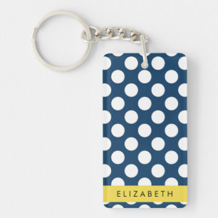 Navy Blue Polka stippen, Polka dotpatroon, Jouw na Sleutelhanger