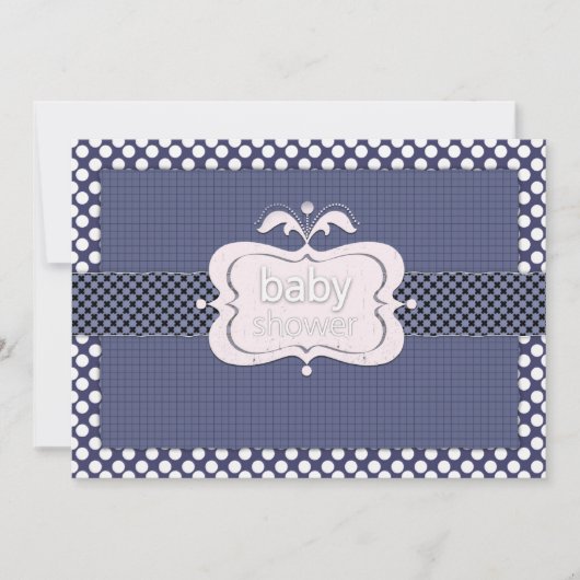 Navy Blue Polkadot Baby Shower Invitations (Devant)