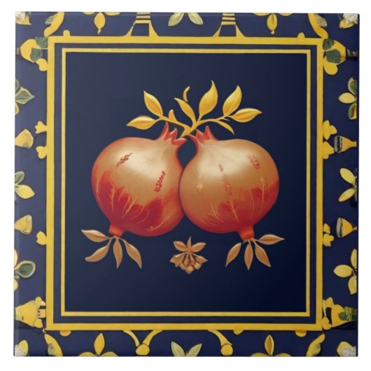 Navy Blue Pomegranates Mediterranean Pomegranate Tegeltje (Voorkant)