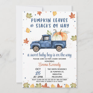 Navy Blue Pompoen Truck Herfst Baby Shower Kaart