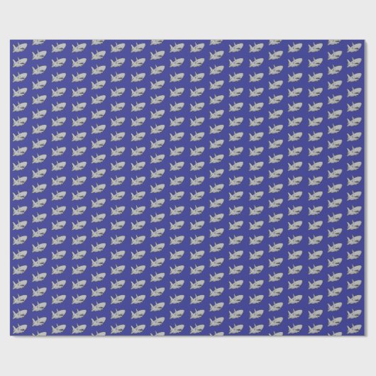 Navy Blue Pool Party Strand Verjaardag Haai Cadeaupapier (Vlak)