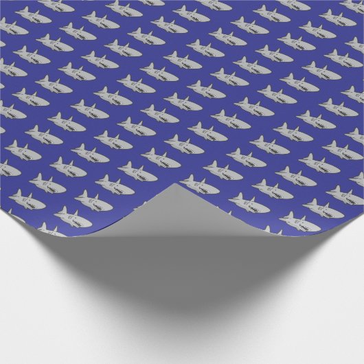 Navy Blue Pool Party Strand Verjaardag Haai Cadeaupapier (Hoek)