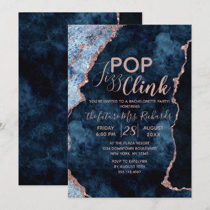 Navy Blue Pop Fizz Clink Bachelorette Party Uitnod Kaart