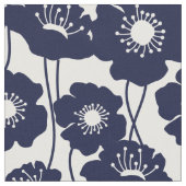 Navy Blue Poppies Pattern Stof (Close Up)