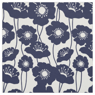 Navy Blue Poppies Pattern Stof