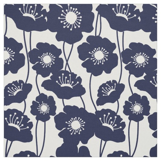 Navy Blue Poppies Pattern Stof (Swatch)