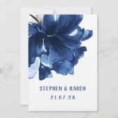 Navy Blue Poppy Elegant Wedding Invitation Kaart (Voorkant)