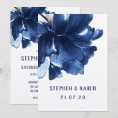 Navy Blue Poppy Elegant Wedding Invitation Kaart (Voorkant / Achterkant)