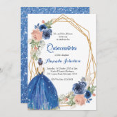 Navy Blue Princess Quinceañera Spaans 15 Verjaarda Kaart (Voorkant / Achterkant)