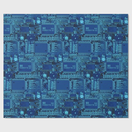 Navy & Blue Printen Circuit Pattern Cool Geeky Cadeaupapier (Vlak)