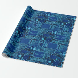 Navy & Blue Printen Circuit Pattern Cool Geeky Cadeaupapier