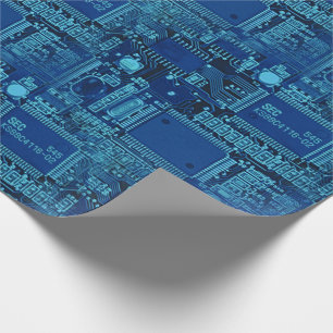 Navy & Blue Printen Circuit Pattern Cool Geeky Cadeaupapier