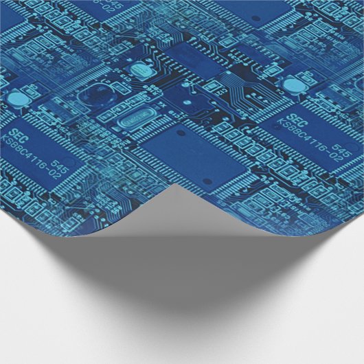 Navy & Blue Printen Circuit Pattern Cool Geeky Cadeaupapier (Hoek)