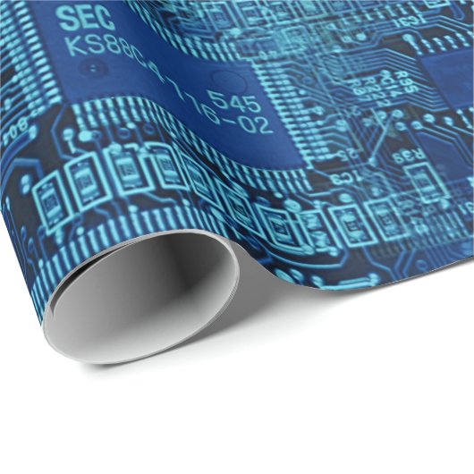 Navy & Blue Printen Circuit Pattern Cool Geeky Cadeaupapier (Rol Hoek)