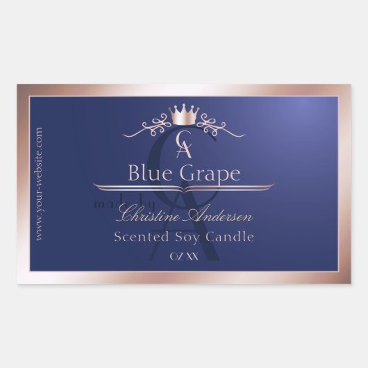 Navy Blue Product Label Rose Gold Frame Monogram (Voorkant)