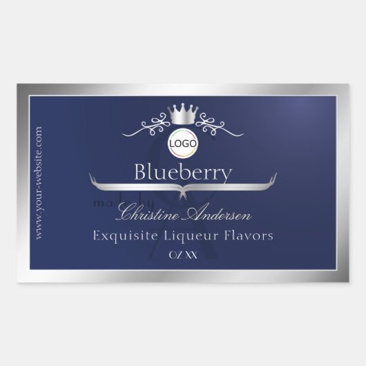 Navy Blue Product Label Silver Frame Logo Monogram (Voorkant)
