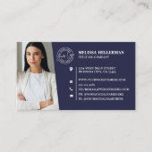 Navy Blue Professional QR Code Photo Logo Visitekaartje (Voorkant)