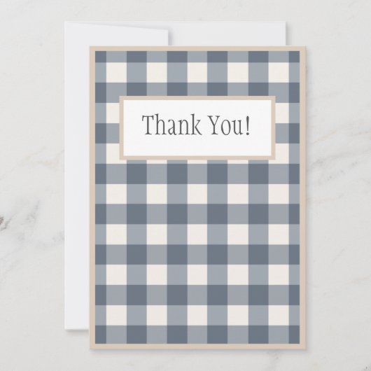 Navy Blue Pset Gingham Country Wedding Bedankkaart (Voorkant)