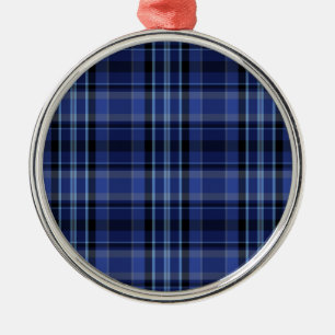 Navy Blue Pset Tartan Metalen Ornament