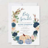 Navy Blue Pumpkin Baby Sprinkle Invitation Kaart (Voorkant)