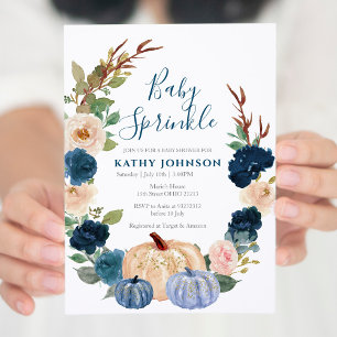 Navy Blue Pumpkin Baby Sprinkle Invitation Kaart