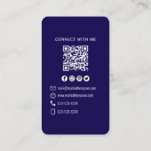 Navy Blue QR Code Photo Connect Modern Visitekaartje (Achterkant)