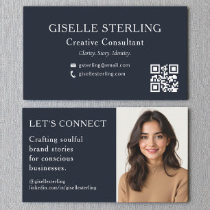 Navy Blue QR Code Professionele Foto Visitekaartje