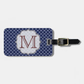 Navy Blue Quarterfoil Latti Monogram Bagagelabel (Voorkant horizontaal)
