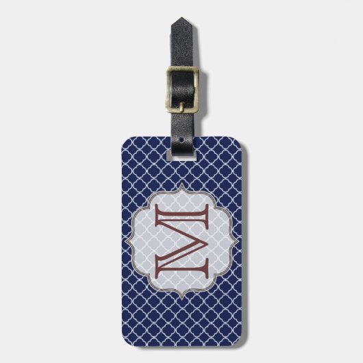 Navy Blue Quarterfoil Latti Monogram Bagagelabel (Voorkant verticaal)