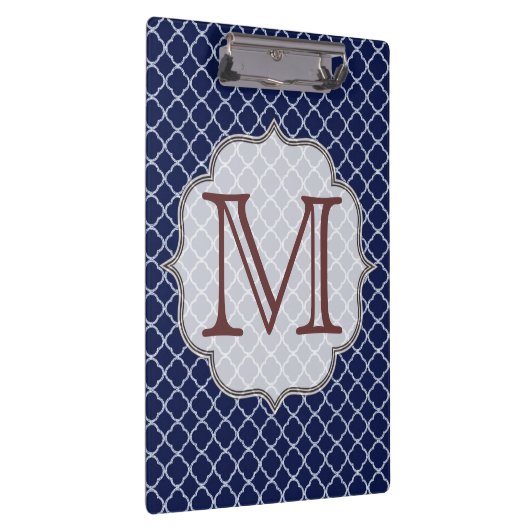Navy Blue Quarterfoil Latti Monogram Clip Board Klembord (Rechts)