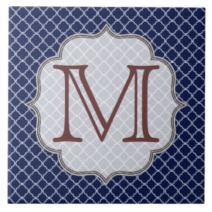 Navy Blue Quarterfoil Latti Monogram Display Tegel Tegeltje