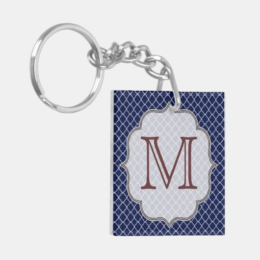 Navy Blue Quarterfoil Latti Monogram Sleutelhanger (Voorkant Links)