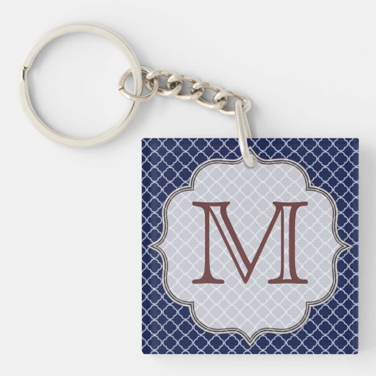 Navy Blue Quarterfoil Latti Monogram Sleutelhanger (Voorkant)