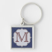 Navy Blue Quarterfoil Latti Monogram Sleutelhanger (Voorkant)