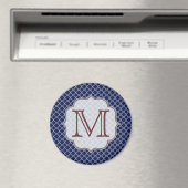 Navy Blue Quarterfoil Monogram Initiaal Magnet Magneet (Insitu (Vaatwasser))