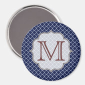 Navy Blue Quarterfoil Monogram Initiaal Magnet Magneet (Voorkant / Achterkant)