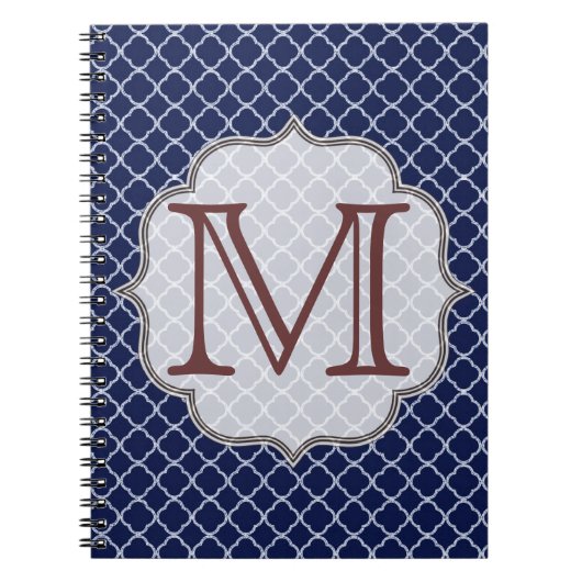 Navy Blue Quaterfoil Latti Monogram Notitieboek (Voorkant)